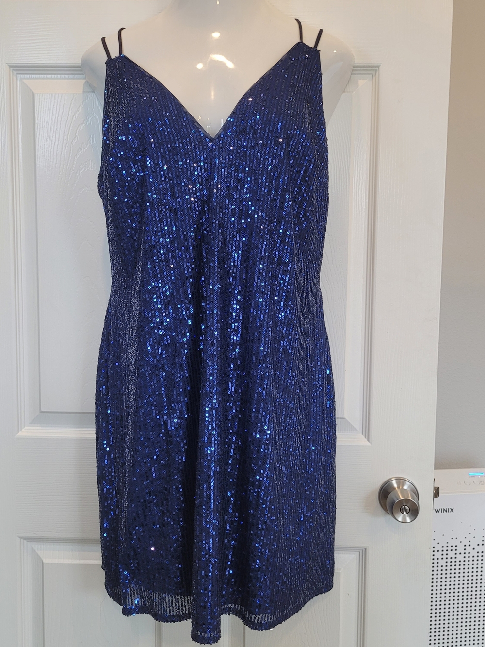 Glamorous Blue Sequin Open Back Cocktail Slip Dress Sz 18 DB Studio